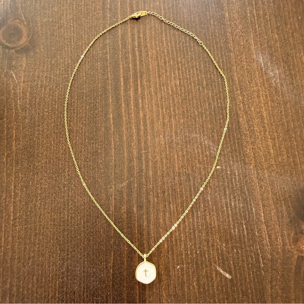 14K Gold Cross Necklace White Enamel Cross Pendant NEW NWT Christian gift w box